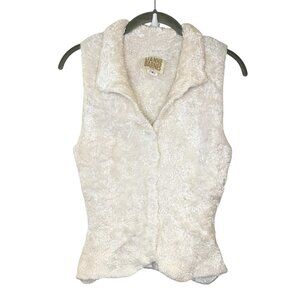 Vintage Lianne Barnes Ivory Cropped Knit Sweater Vest Preppy Furry Fuzzy Soft 2